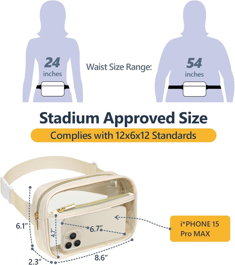 Packism Clear Fanny Pack for Women - Plus Size Wiast Range 35" - 51" Clear Belt Bag Stadium Approved PVC & Quilted Cotton Transparent Waist Bag for Sports & Concerts, Beige Yellow - Image 2
